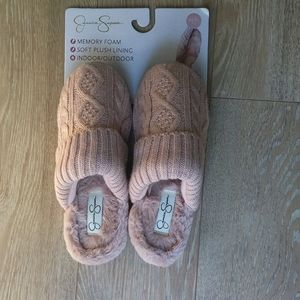 Jessica Simpson Knit Soft Plush Indoor/Outdoor Slippers Pink